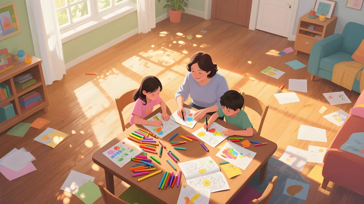 People enjoying coloring together