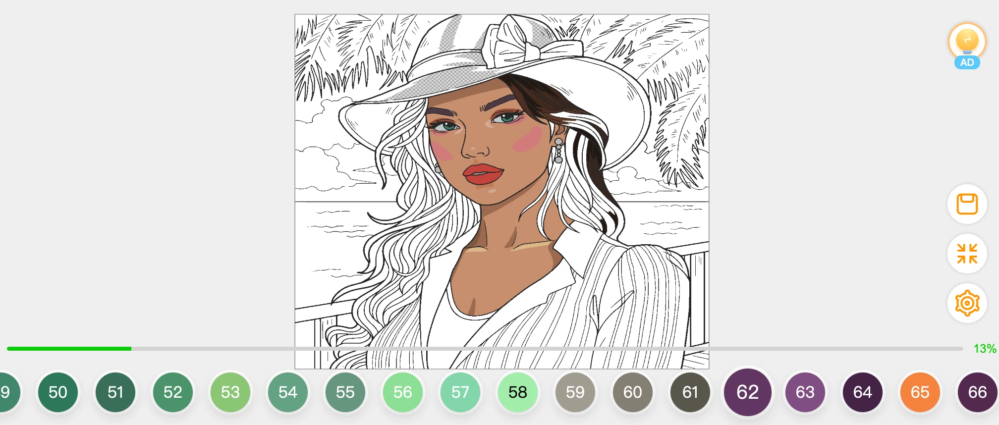 Coloring interface with numbered sections